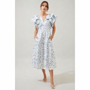 NWT Sugarlips Santana Ruffle Sleeve Tie Back Floral Midi Dress Sz 2X